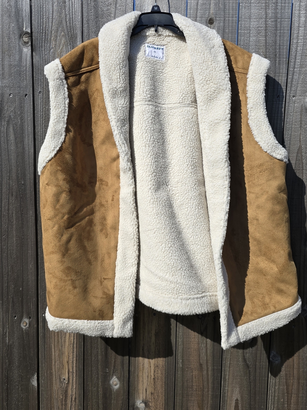 Old Navy Vest Womens 2X Brown Bonded Sherpa Fleece Lined Open Pockets Collared
